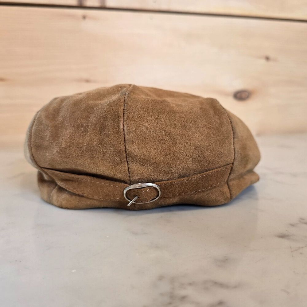 Brooks Brothers Newsboy Flat Cap Hat Mens M Tan Leather Made in Italy - Picture 2 of 13